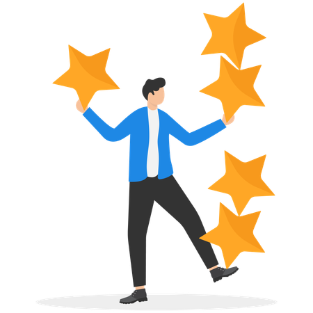 Businessman holding stars while rating five stars  Illustration