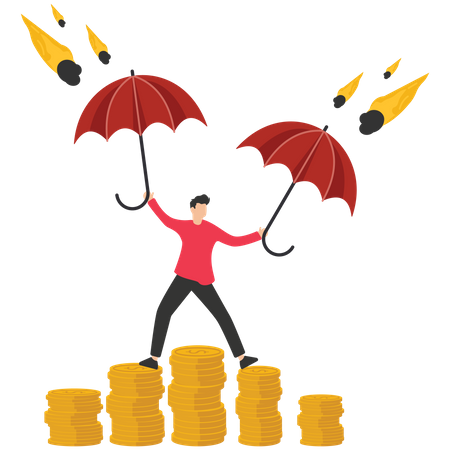 Businessman holding strong umbrella to protect money coin  Illustration