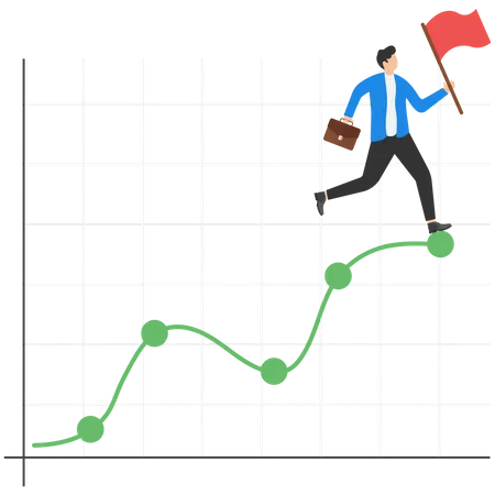 Grow Chart Up Increase Profit Sales And Investment Background Businessman Holding Success Flag On Top Of Graph Modern Vector Illustration In Flat Style Illustration