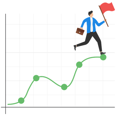 Businessman holding success flag on top of graph  Illustration