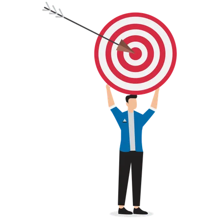 Businessman Holding Target and Arrow Achieve Goal  Illustration