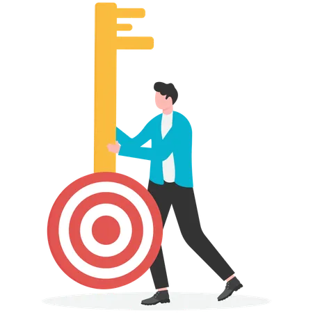 Businessman holding target key  Illustration