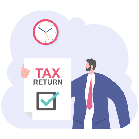 Businessman holding tax return document  Illustration
