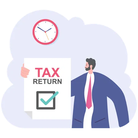 Businessman holding tax return document  Illustration