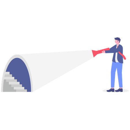 Businessman holding torch while find building entrance  Illustration