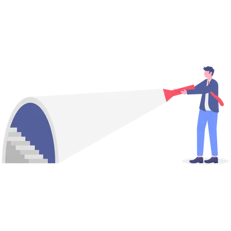 Businessman holding torch while find building entrance  Illustration