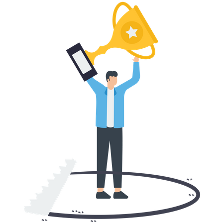Businessman holding Trophy and Competitor try to down the businessman  Illustration