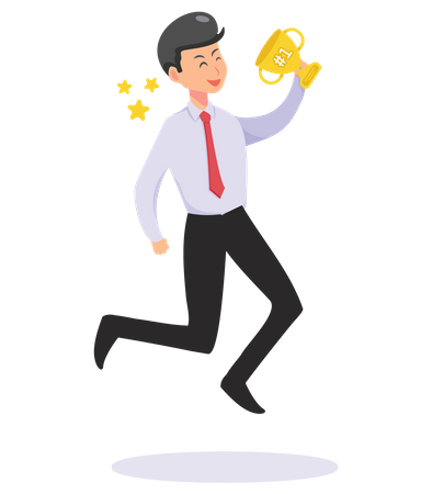 Businessman holding trophy  Illustration