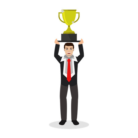 Businessman holding trophy  Illustration