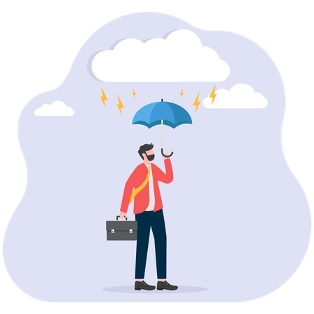 Businessman holding umbrella in rain  Illustration