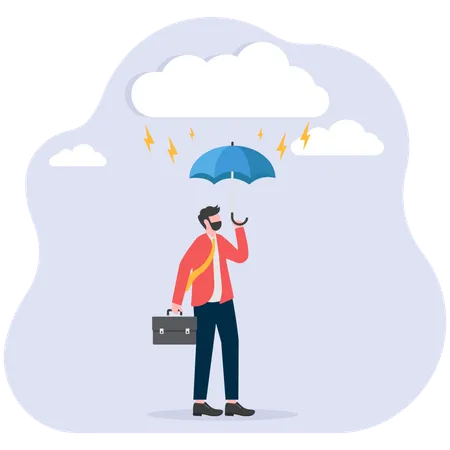 Businessman holding umbrella in rain  Illustration