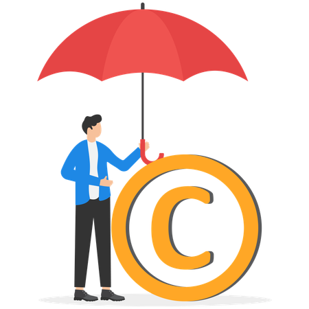 Businessman holding umbrella to protect copyright  Illustration