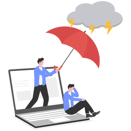 Businessman holding umbrella while getting protecting from nature disaster  Illustration