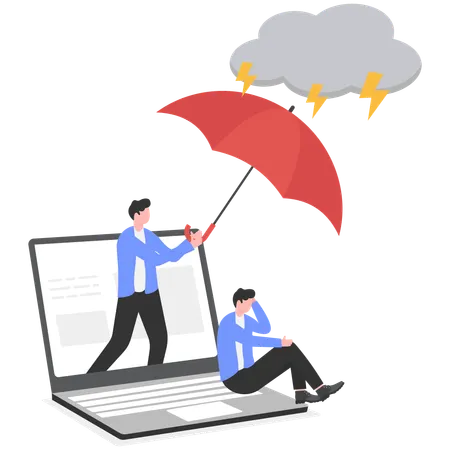 Businessman holding umbrella while getting protecting from nature disaster  Illustration