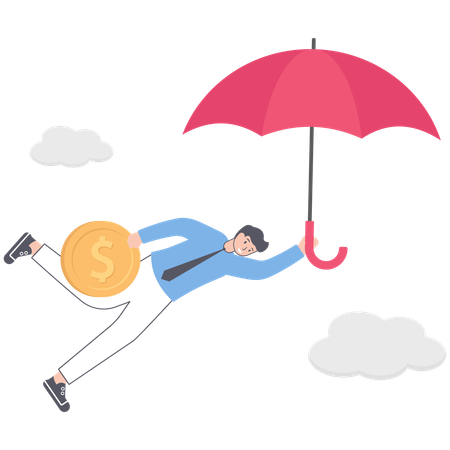 Businessman holding umbrella while protecting money  Illustration