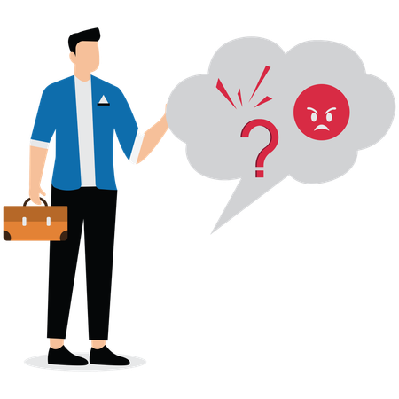 Businessman holding up chat bubble filled with angry and mocking emoji  Illustration