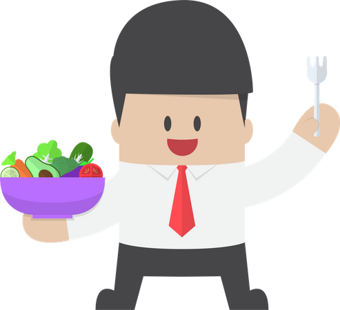 Businessman holding vegetables salad bowl and fork on hand  일러스트레이션
