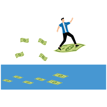 Businessman holding wallet while money flies  Illustration