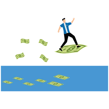 Businessman holding wallet while money flies  Illustration