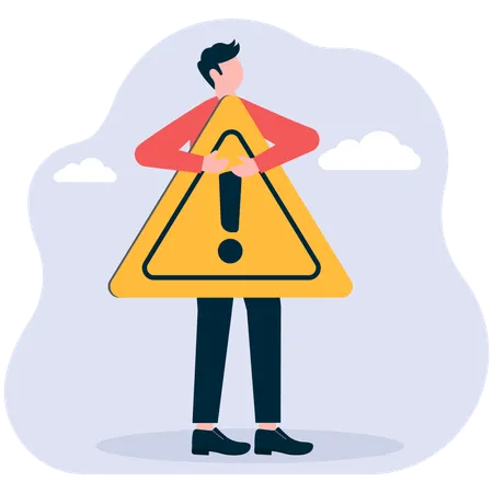 Businessman holding warning board  Illustration