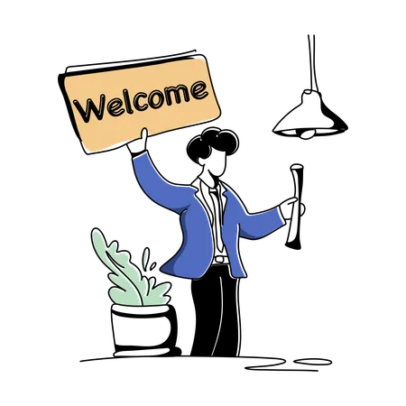 Businessman Holding Welcome Board For Welcoming Team  Illustration