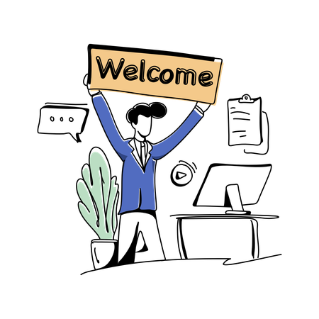 Businessman Holding Welcome Board  Illustration