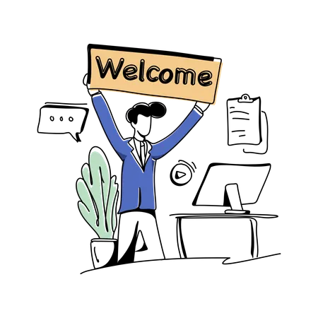 Businessman Holding Welcome Board  Illustration