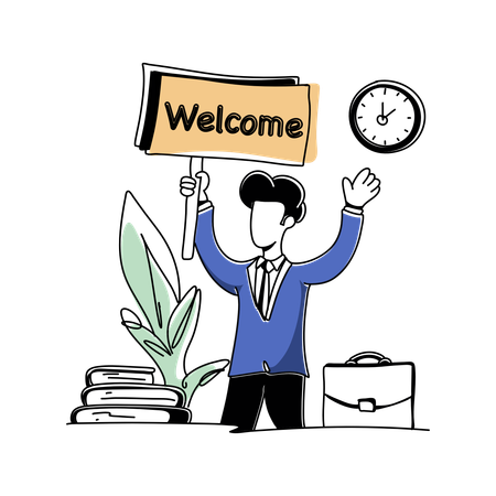Businessman Holding Welcome Board While Welcoming Team  Illustration
