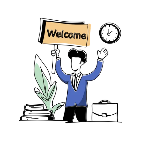 Businessman Holding Welcome Board While Welcoming Team  Illustration