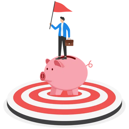 Achieve Financial Goal Success Investment Or Make Money Target Win Wealth And Savings Objective Or Accomplishment Concept Confident Businessman Holding Winner Flag On Top Of Dollar Money Target Illustration