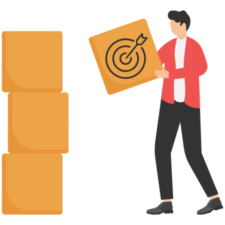Businessman holding wooden cube with target  Illustration
