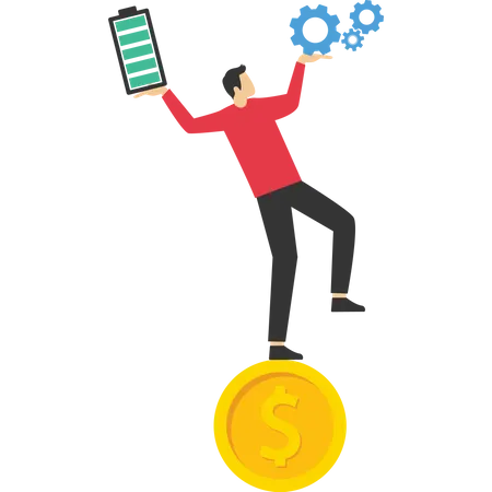 Businessman Holding Work And Life Balance Vector Illustration Design Concept In Flat Style Illustration