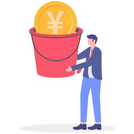 Businessman holding yen bucket  Illustration