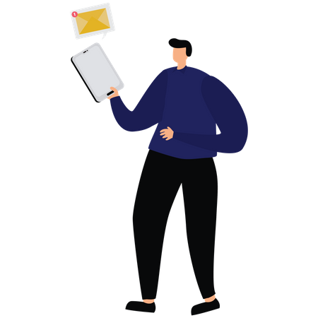 Businessman holds a mail with notification  Illustration