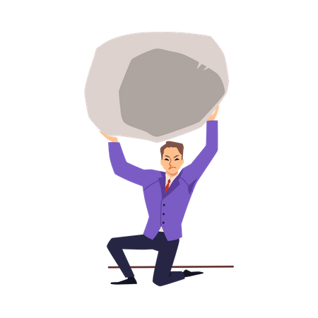 Businessman holds a stone over his head Illustration
