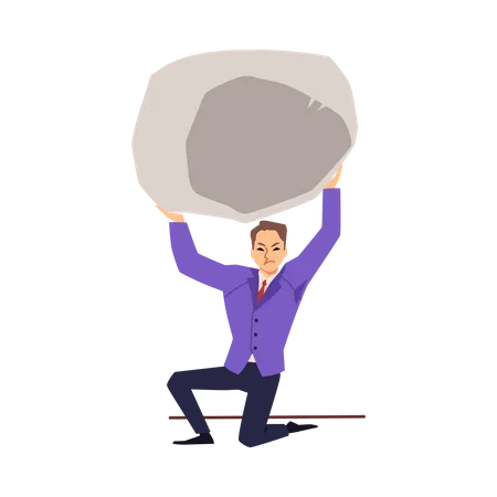 Businessman holds a stone over his head Illustration