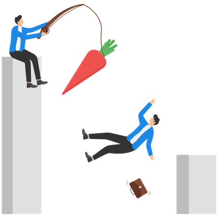Businessman holds carrots on stick  Illustration