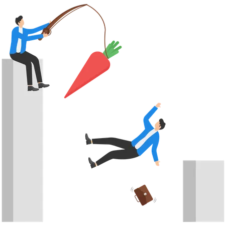 Businessman holds carrots on stick  Illustration