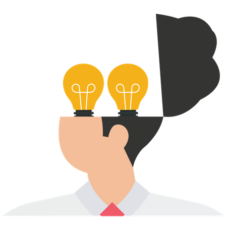 Businessman holds funnel in both hands to filter creative light bulb into his head  Illustration