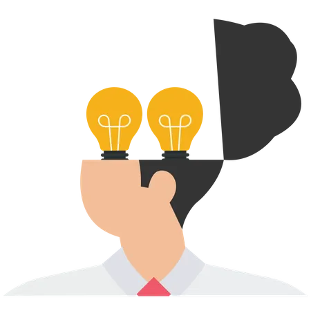 Businessman holds funnel in both hands to filter creative light bulb into his head  Illustration
