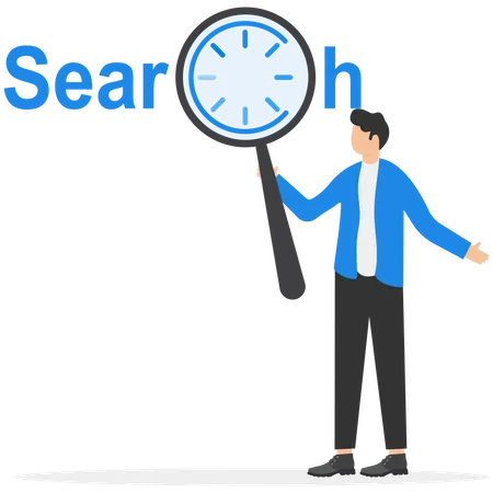 The Search Engine Businessman Holds A Magnifying Glass For Searching Business Deal Flat Vector Illustration Illustration