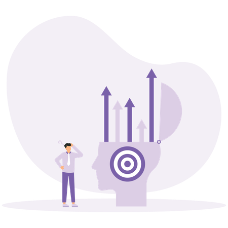 Businessman holds up graph growth on human head growth mindset  Illustration