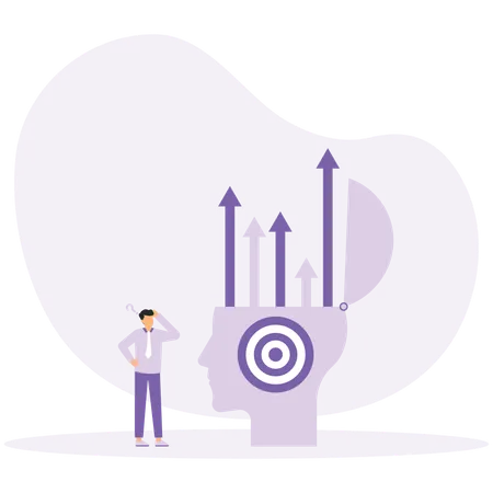 Businessman holds up graph growth on human head growth mindset  Illustration