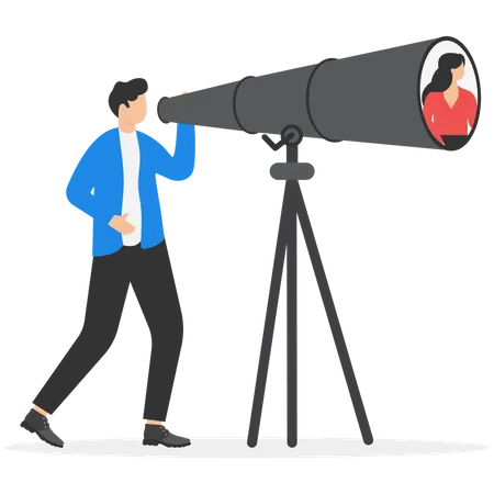 Searching For Candidates HR Human Resources Find People To Fill In Job Vacancy Recruitment Or Finding Career Opportunity Concept Businessman HR Look Through Binoculars To Find Candidate People Illustration