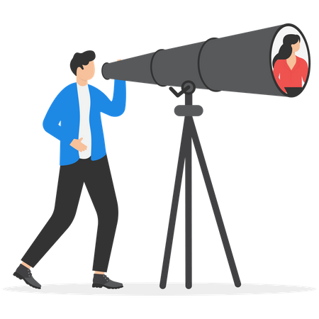 Businessman HR look through binoculars to find candidate people  Illustration