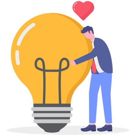 Businessman hugging bulb  Illustration
