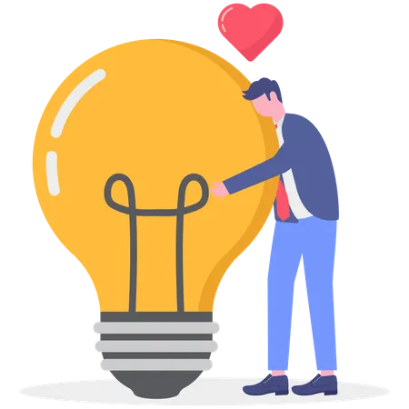 Businessman hugging bulb  Illustration