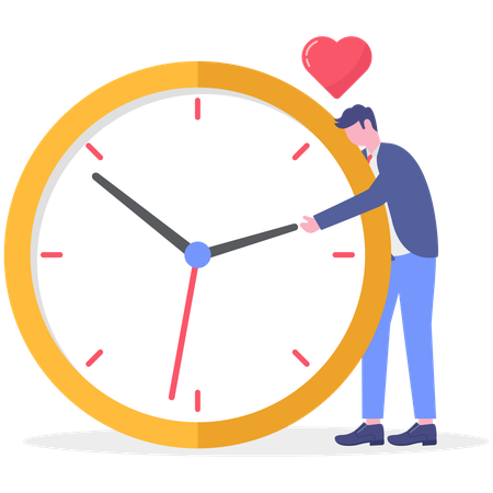 Businessman hugging clock  Illustration