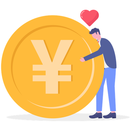 Businessman hugging yen coin  Illustration