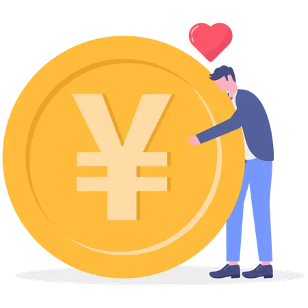Businessman hugging yen coin  Illustration